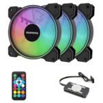 Excavator F120 Dual Ring Glow ARGB Fan Kit | 3x 120mm ARGB Fans With Hub and Remote Control | Mobo-Sync Compatible Hub