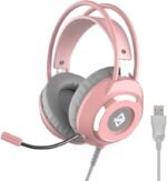 Ajazz AX120 Stereo Gaming Headset Noise Cancelling Over Ear Headphones with Mic Bass Surround Soft Memory Earmuffs 50mm(Pink-Black)