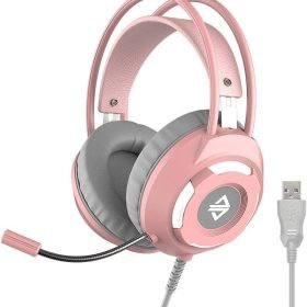 Ajazz AX120 Stereo Gaming Headset Noise Cancelling Over Ear Headphones with Mic Bass Surround Soft Memory Earmuffs 50mm(Pink-Black)