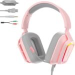 AJAZZ AX368 Gaming Headset with Noise Canceling Mic, Neon LED Light Effect, Compatible with PS4/PS5 Controller, Xbox One, Nintendo Switch, PC, Computer, Call Center(Black-Pink) - Image 2