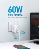 ANKER PowerPort Atom III 2 Port Charger 60W Total – 45W USB C & 15W USB A – White – A2322G21 - Image 3