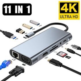TYPE C 11 in 1 HUB (Type C to HDMI + VGA + LAN + SD/TF + AUX + USB*4 + TYPE-C PD)