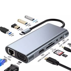 TYPE C 11 in 1 HUB (Type C to HDMI + VGA + LAN + SD/TF + AUX + USB*4 + TYPE-C PD) - Image 2