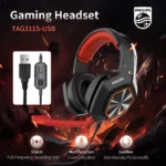 Philips TAG3115 7.1 Virtual Surround Gaming Headset With High Quality Noise Supression Microphone | Software Controlled | Voice Changer Support | Black With Red Lighting - Image 3
