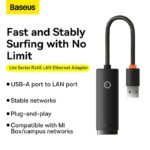 Baseus Lite Series USB-A to RJ45 LAN Port Ethernet Adapter Black - Image 2