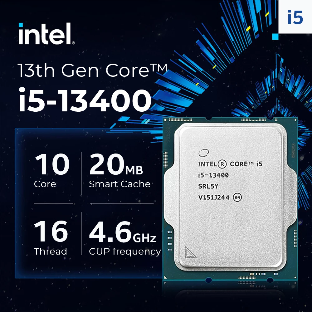 Intel Core i5-13400 Desktop Processor 10 cores (6 P-cores + 4 E-cores) 20MB  Cache, up to 4.6 GHz