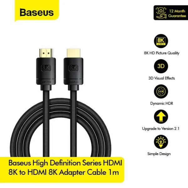 Baseus HDMI 8K to HDMI 8K Adapter Cable 1.5m High Definition Series Black - Image 2