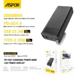 ASPOR A306 30000mAh Big Capacity Power Bank With LCD Display PD + QC 4.0 Fast Charging - Image 2