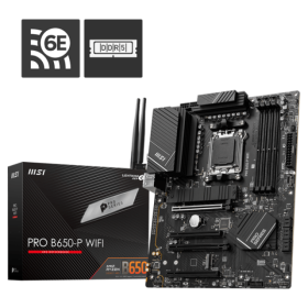 MSI PRO B650-P WiFi ProSeries Motherboard (AMD AM5, ATX, DDR5, PCIe 4.0, M.2, SATA 6Gb/s, USB 3.2 Gen 2, HDMI/DP, Wi-Fi 6E, AMD Ryzen 7000 Series Desktop Processors)