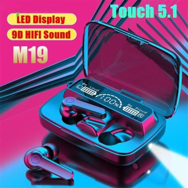 M19 Earbuds TWS Earphone Touch Control Wireless Bluetooth 5.1 Headphones with Microphone with flashlight