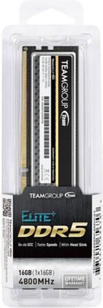 TEAMGROUP Elite Plus DDR5 16GB 4800MHz PC5-38400 CL40 Unbuffered Non-ECC 1.1V UDIMM 288 Pin Desktop Memory Module Ram (Black)