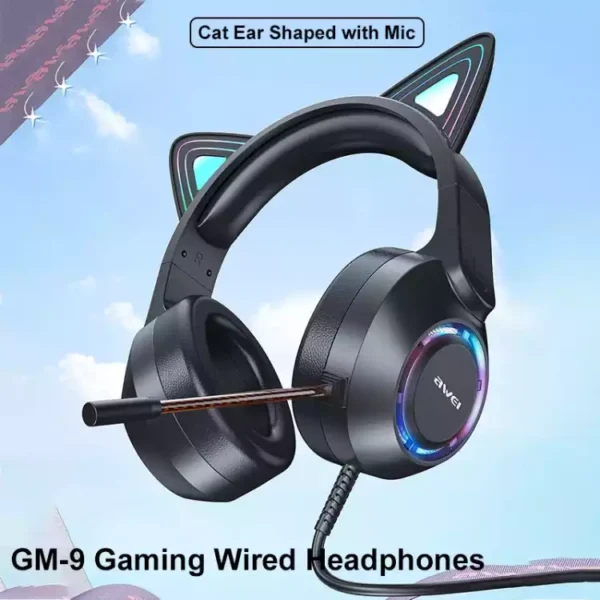AWEI GM-9BK CAT EAR COLORFUL LIGHT WIRED GAMING HEADSET WITH MIC - Image 2