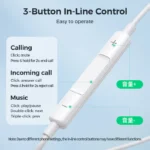 JR-EW01 Wired Series Half In-Ear Wired Earphones - White - Image 2