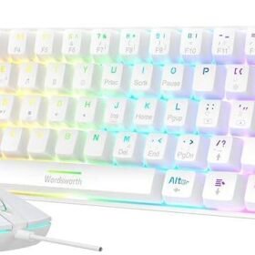Anivia UK Layout 60% Gaming Keyboard and Soft Mouse, Type C-USB Wired 62 Keys LED Backlit Waterproof Keyboard, Full Anti-ghosting Keys with RGB Backlight for PC/MAC/Computer/Laptop (White/Blue Switch)