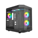 Thunder Carbon TGC-639B Modern Aesthetic Dual Chamber Panoramic Tempered Glass Mid-Tower ATX PC Gaming Case – Black