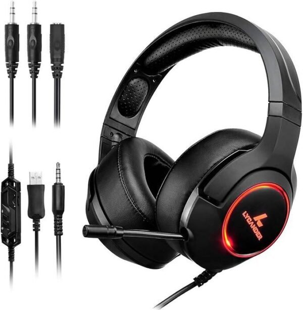 LYCANDER Gaming Headset with Microphone LED Light, 3.5mm input - for PC, PS4, Xbox One, Nintendo Switch and more (Advanced - Black/Orange)