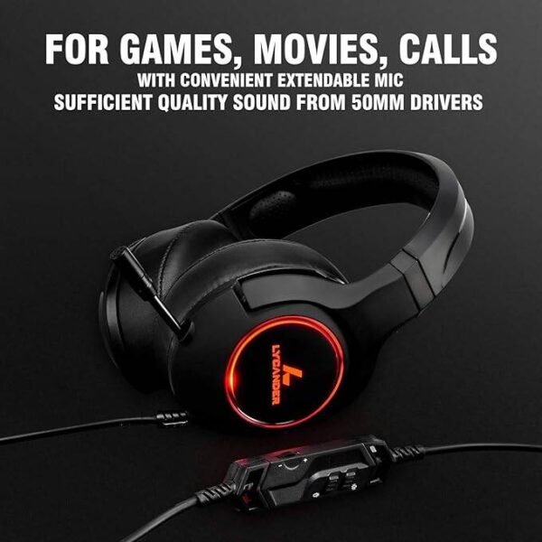 LYCANDER Gaming Headset with Microphone LED Light, 3.5mm input - for PC, PS4, Xbox One, Nintendo Switch and more (Advanced - Black/Orange) - Image 2
