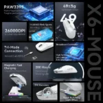ATTACK SHARK X6 Three Modes Gaming Mouse With Charging Dock – White/Black - Image 4