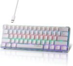 COOLERPLUS Wired Gaming Keyboard- 61 Keys Compact Mechanical Keyboard, Double Shot Keycaps with LED Backlit, Red Switch-WHITE
