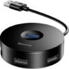 Baseus CAHUB-U01 4 In 1 USB Adapter Splitter Hub W/ Micro USB/USB-C Cable - Black