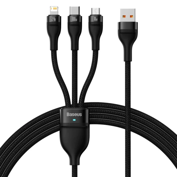 Baseus CASS030101 Flash Series Ⅱ Two for three Charging Cable U+C to M+L+C 100W - Black