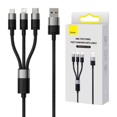 Baseus CAXS000001 StarSpeed 1-for-3 Fast Charging Data Cable USB to M+L+C 3.5A 1.2m - Black