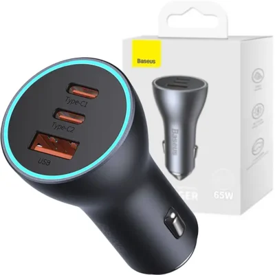 Baseus CGJP010013 Golden Contactor Pro car charger USB-A + 2x USB-C 65W - Dark Gray