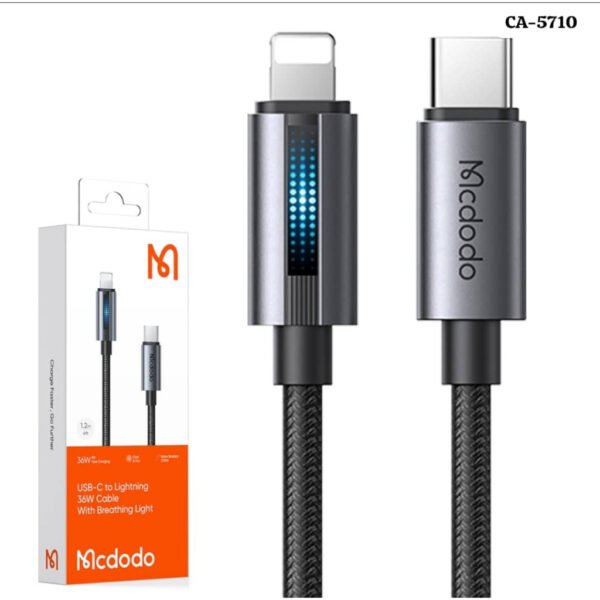 Mcdodo CA-5710 USB-C to Lightning cable with 36W flashing light 1.2m - Black