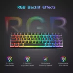 Tezarre TK63 Wireless Keyboard Bluetooth/2.4G/USB Wired 60% Mechanical Gaming Keyboard RGB Backlit PBT Pudding Keycaps Hot-Swappable - Image 3