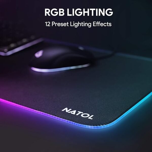 NATOL RGB Gaming Mouse Pad, Large XL Mouse Pad with 12 Lighting Effects, Non-Slip Rubber Base, Smooth Surface, for Keyboards and Mice, PC and Laptops, 800 x 300 mm - Image 2