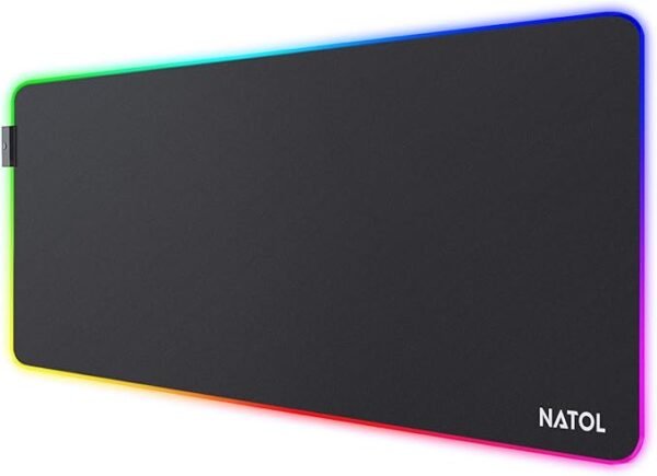 NATOL RGB Gaming Mouse Pad, Large XL Mouse Pad with 12 Lighting Effects, Non-Slip Rubber Base, Smooth Surface, for Keyboards and Mice, PC and Laptops, 800 x 300 mm