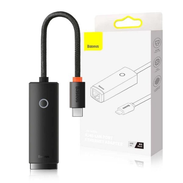 Baseus WKQX000201 Hub Lite Series Ethernet Adapter Type-C to RJ45 LAN Port 100Mbps - Black