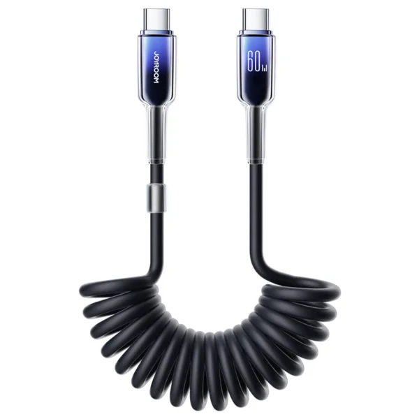 JOYROOM S-A43 60W Type-C to C 1.25 Coiled Crystal-Clear Series Fast Charging Data Cable - Black