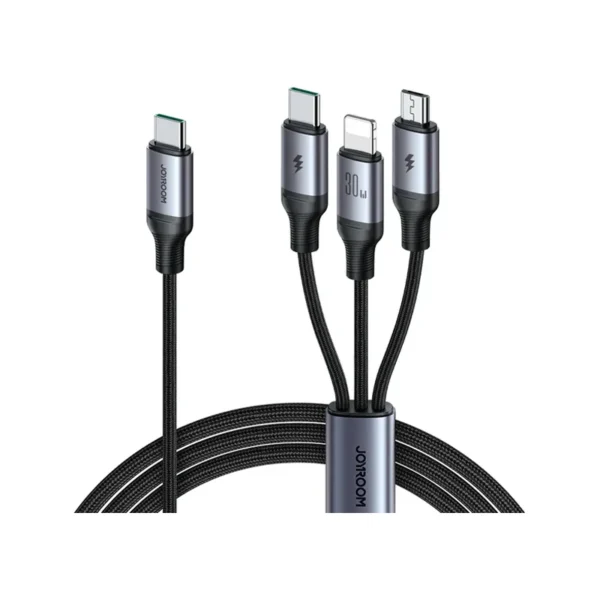 JOYROOM SA21-1T3 30W 3-in-1 Type-C to L+C+M Speedy Series Fast Charging Cable 1.2M - Black