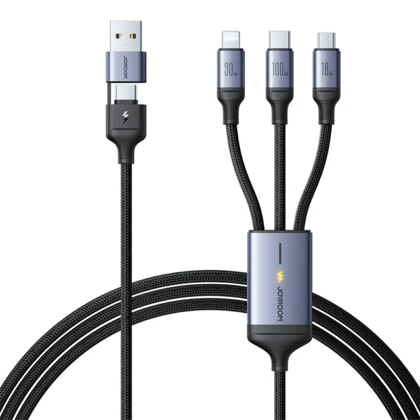JOYROOM SA21-2T3 Speedy Series 100W 6-in-1 Fast Charging Cable (USB-A+Type-C to L+C+M) 1.5m - Black