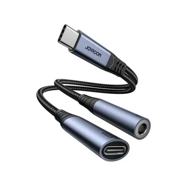 JOYROOM SY-C02 Type-C to 3.5mm + Type-C Audio-Transfer Series 2-in-1 Audio Adapter - Black