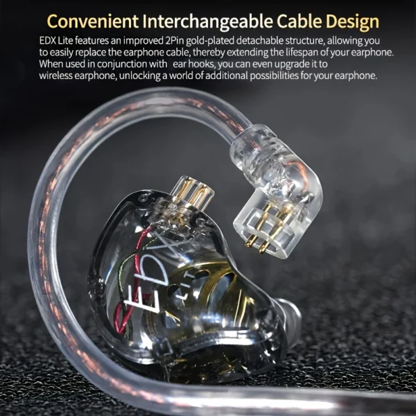 KZ EDX Lite IEM In-Ear Monitor Headphones, Semi-Open-Back, Wired Gaming Earphones with 1DD Dynamic Driver, Tangle-Free OFC Cable, Call Control, 3.5mm Jack, Adult, Non-Waterproof, Push Button Control, Compatible with Cellphones - Image 2