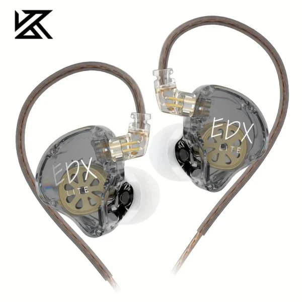 KZ EDX Lite IEM In-Ear Monitor Headphones, Semi-Open-Back, Wired Gaming Earphones with 1DD Dynamic Driver, Tangle-Free OFC Cable, Call Control, 3.5mm Jack, Adult, Non-Waterproof, Push Button Control, Compatible with Cellphones