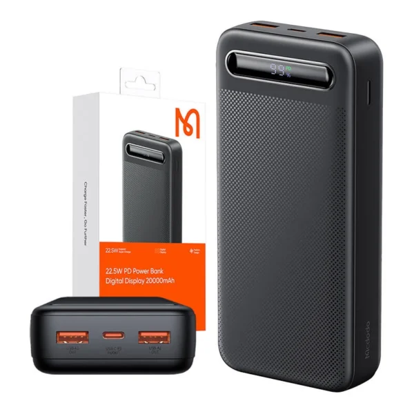 Mcdodo MC-3891 Star Series 22.5W PD+QC Power Bank 20000MAH with Digital Display - Black