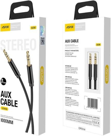 Aspor A230 1M AUX 3.5MM Cable – Black