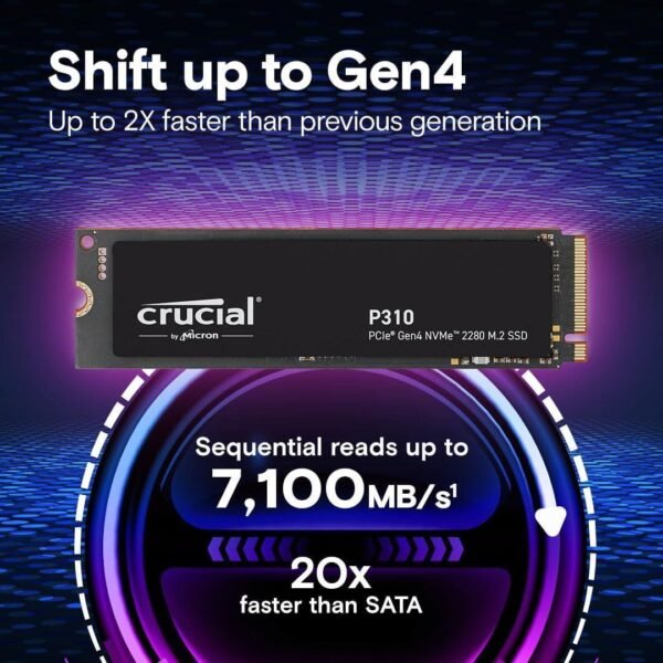 Crucial P310 2TB 2280 PCIe Gen4 3D NAND NVMe M.2 SSD – Up to 7,100 MB/s – Shift up to Gen4, with Acronis Offer, Internal Solid State Drive (PC) - Image 2