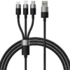 Baseus P10319900111-02 StarSpeed One for-Three Fast Charging Cable USB-A to M+L+C 100W 1.5m 18W Cluster - Black