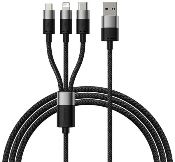 Baseus P10319900111-02 StarSpeed One for-Three Fast Charging Cable USB-A to M+L+C 100W 1.5m 18W Cluster - Black