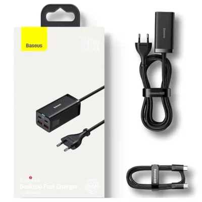 Baseus CCGP000101 GaN3 Pro Desktop Fast Charger 2U+2C 100W EU – Black