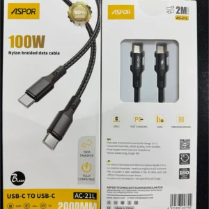 Aspor AC-21L 100W Nylon Cable Type-C to Type-C 2 Meter