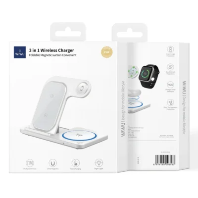WIWU Wi‐W020 Folding 3‐in‐1 15W Magnetic Wireless Charger Cell Phone Charging Stand
