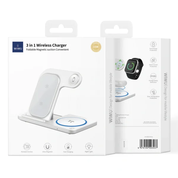 WIWU Wi‐W020 Folding 3‐in‐1 15W Magnetic Wireless Charger Cell Phone Charging Stand