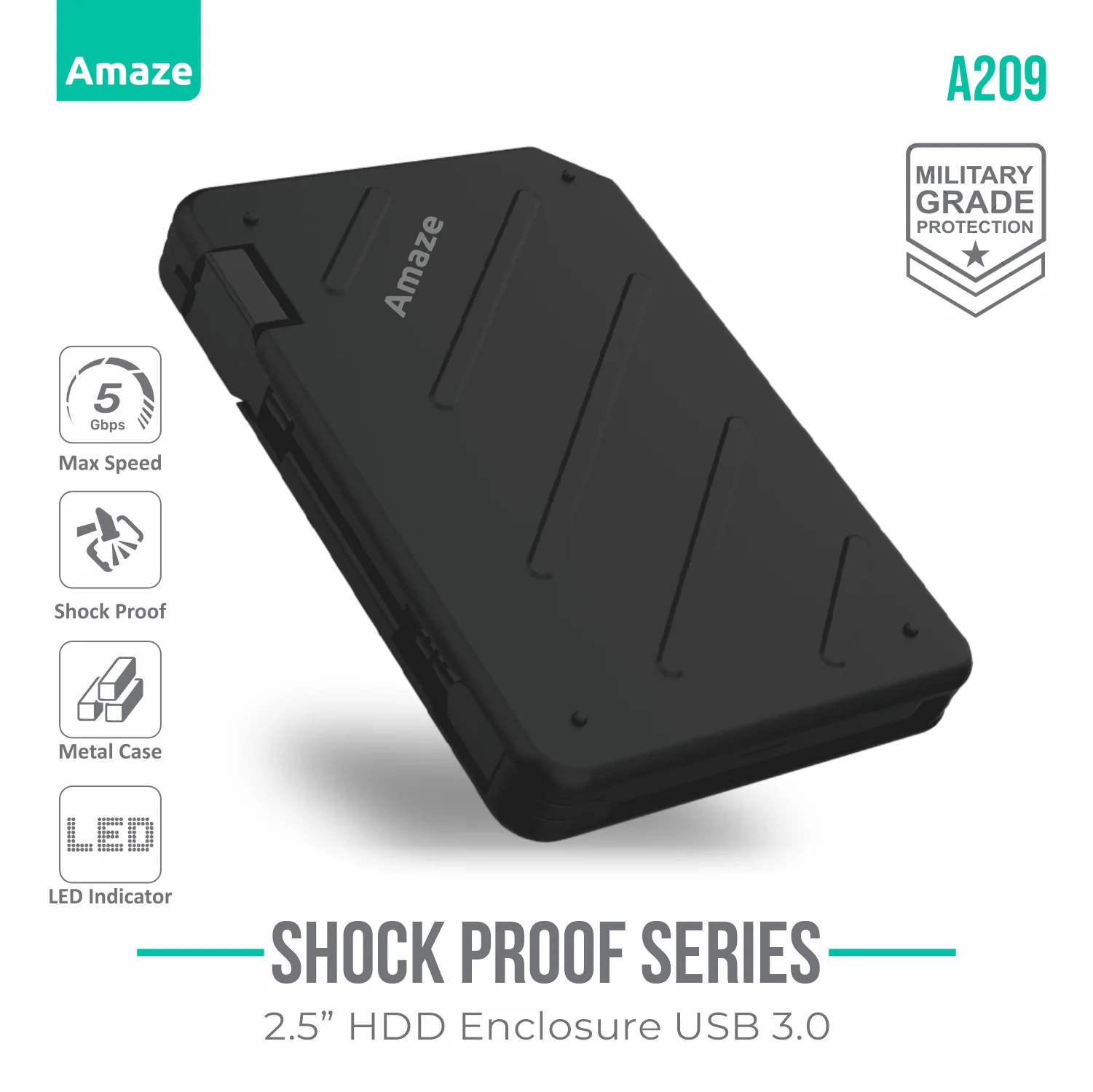 Amaze A209 Shock Proof 2.5″ USB 3.0 HDD Case