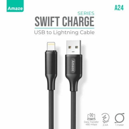 Amaze A24 Swift Series USB to Lightning 2.4A Cable 1m - Black