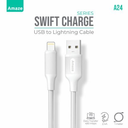 Amaze A24 Swift Series USB to Lightning 2.4A Cable 1m - White